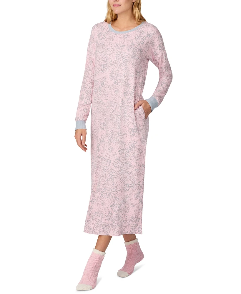 Ellen Tracy Women's Printed Long-Sleeve Nightgown + Fuzzy Socks