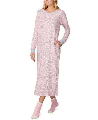 Ellen Tracy Women's Printed Long-Sleeve Nightgown + Fuzzy Socks