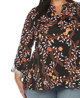 White Mark Plus Paisley Button Front Tunic Top