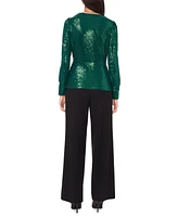 Vince Camuto Women's Sequined Faux-Wrap Long-Sleeve Top