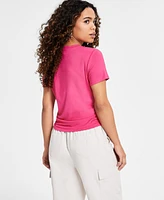 Bar Iii Petite Short-Sleeve Side-Ruched Crewneck Tee, Created for Macy's