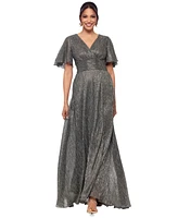 Betsy & Adam Women's V-Neck Flutter-Sleeve Metallic Dress