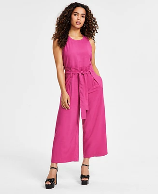 Bar Iii Petite Women's Sleeveless Crewneck Tie-Waist Jumpsuit, Exclusively at Macy's