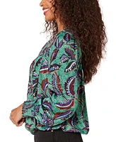 Democracy Petite Printed Surplice Blouson-Sleeve Blouse