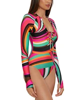 Trina Turk Women's Swoop-Print Long-Sleeve Lace-Up Paddle Suit, Created for Macy's