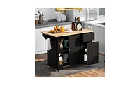 Slickblue Kitchen Island with Drop Leaf Rolling Cart on Wheels, Internal Storage Rack, 3-Tier Pull-Out Cabinet Organizer, Black