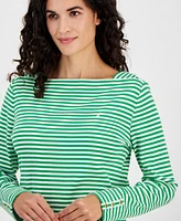 Nautica Jeans Women's Cotton Striped Boat-Neck Top