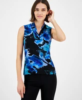 Anne Klein Women's Printed Pleated-Neck Sleeveless Top