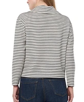 Jones New York Petite Metallic Striped Zip-Neck Top