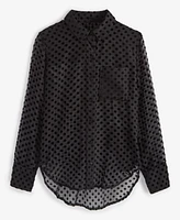 On 34th Women's Chiffon Flocked Polka-Dot Shirt, Created for Macy's