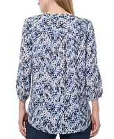 Jones New York Petite Printed Blouson-Sleeve V-Neck Blouse