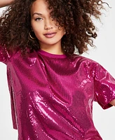 Bar Iii Women's Sequin Short-Sleeve Crewneck Top, Created for Macy's