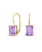 Bling Jewelry Large Purple Natural Amethyst Emerald Cut Drop Earrings Gold Plated .925 Silver