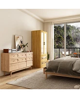 Famapy Wardrobe Freestanding Coat Storage Cabinet with 2-Tier Drawers and Hanging Bar