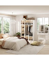 Famapy White Glass Doors Armoires Metal Frame Wardwore with Led Lights