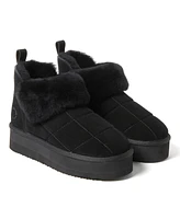 Dearfoams Fireside by Women's Bayswater Genuine Shearling Quilted Platform Bootie