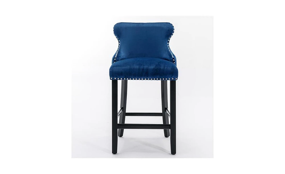 Slickblue Contemporary Velvet Wing-Back Barstools with Button Tufting and Wooden Legs