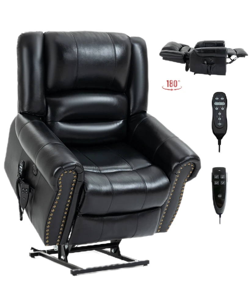 Mondawe Dark Brown Power Lift Recliner Chair Heat Massage Dual Motor Infinite Position with Usb