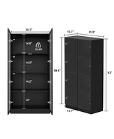 Homsee Led Lights Buffet Display Cabinet Bookcase With Glass Doors, Aluminum Framed