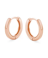 Bling Jewelry Simple Basic Thin Flat Huggie Hoop Kpop Earrings Hinge Rose Gold Plated .925 Sterling Silver