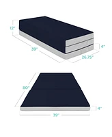 Best Choice Products 4in Thick Folding Portable Midnight Blue Mattress Topper w/ Carry Case