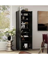 Famapy White Wood Bookcase with adjustable Shelves, 2 door