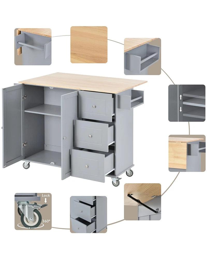 Slickblue Rolling Mobile Kitchen Island: Solid Wood Top, Locking Wheels, Storage Cabinet, Drop Leaf Breakfast Bar