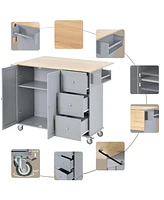 Slickblue Rolling Mobile Kitchen Island: Solid Wood Top, Locking Wheels, Storage Cabinet, Drop Leaf Breakfast Bar