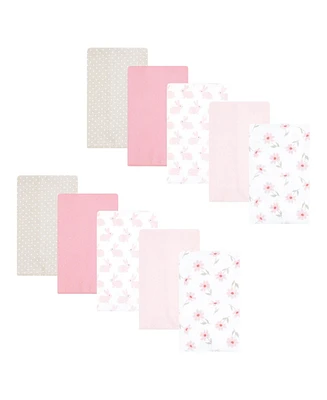 Hudson Baby Infant Girl Flannel Burp Cloth 10pk, Pink Honey Bunny, One Size