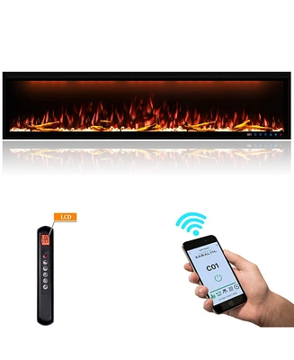 Mondawe 74" Smart Electric Fireplace,1500W,Sgs-Certified With 3 Top Light,13 Fuel Bed & Flame Colors