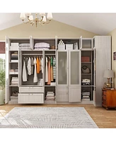 Famapy Tempered Glass Doors Big Armoires Wardrobe with Hanging Rods