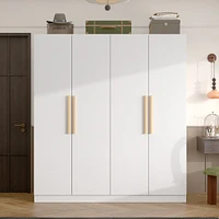 Famapy Grey Wood 4-Door Wardrobe Armoires with Hanging Rod and Storage Shelves