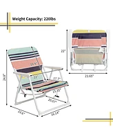 Slickblue Small Beach Chair – 100kg Capacity, White Iron Frame with Durable Oxford Cloth