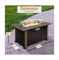 SereneLife 50,000 Btu Propane Gas Fire Pit Table with Glass Wind Guard