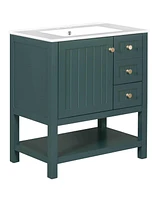 Slickblue 30inch Transitional Style Bathroom Vanity Cabinet Combo with Ceramic Sink