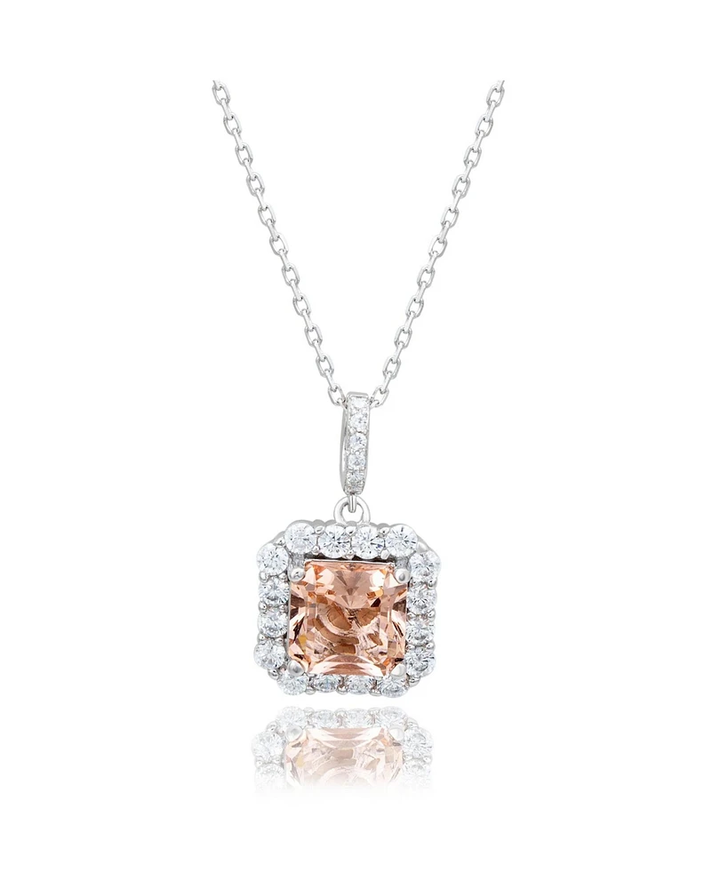 Suzy Levian New York Suzy Levian Sterling Silver Pink Ascher Cut Cubic Zirconia & White Cubic Zirconia Halo Pendant