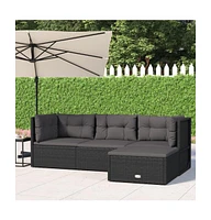 4 Piece Patio Lounge Set with Cushions Black Poly Rattan