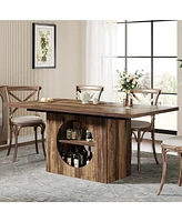 Tribesigns 63" Dining Table for 4-6 People, Rectangular Dining Table with Storage, Farmhouse Kitchen Table Space Saving Dinner Table for Dining Room L