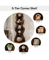 Tribesigns 5-Tier Corner Shelf, 69" Tall Wood Corner Bookshelf Square Rack Display Shelf, Freestanding Corner Storage Plant Stand for Small Spaces, Li