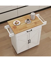 Slickblue Kitchen Island Rolling Trolley Cart: Adjustable Shelves, Towel Rack, Seasoning Rack & Rubber Wood Table Top - White