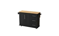 Slickblue Kitchen Island Cart with 2 Door Cabinet and Three Drawers with Spice Rack, Towel Rack (Black)