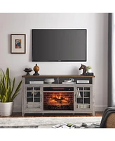 Mondawe 55Inch Tv Media Stand With Electric Fireplace Kd Inserts Heater,Gray Wash Color