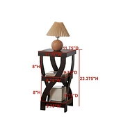 Kings Brand Furniture 3 Tier End Table - Square for Bedroom with Shelves Bedside Nightstand Red