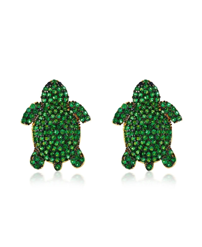 Suzy Levian New York Suzy Levian Yellow Sterling Silver Green Cubic Zirconia Turtle Earrings