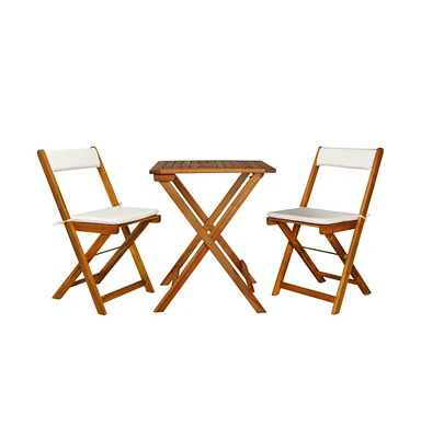 vidaXL 3 Piece Folding Bistro Set with Cushions Solid Acacia Wood