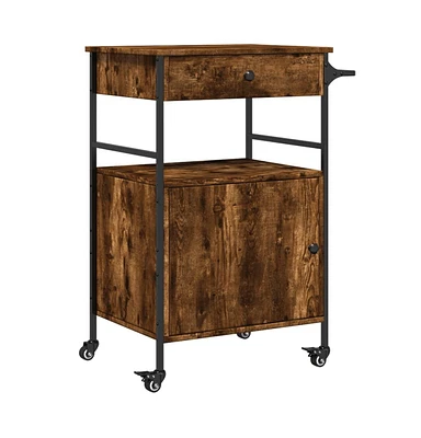 vidaXL Kitchen Trolley Smoked Oak 22"x16.9"x35.2" Engineered Wood