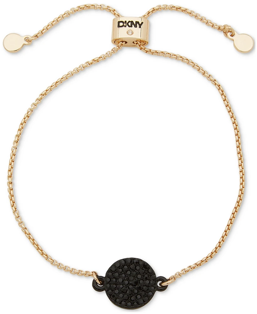 Dkny Gold-Tone Pave Disc Charm Link Slider Bracelet