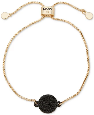 Dkny Gold-Tone Pave Disc Charm Link Slider Bracelet