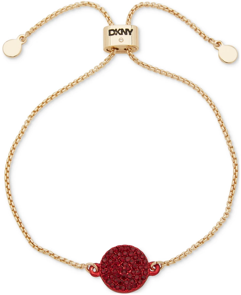 Dkny Gold-Tone Pave Disc Charm Link Slider Bracelet