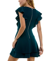 Crystal Doll Juniors' Ruffle-Sleeve Fit & Flare Dress